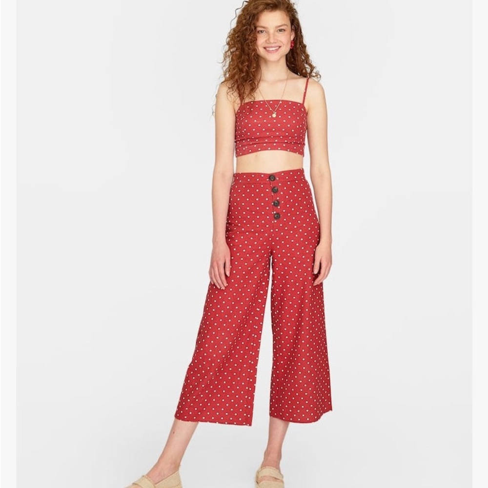 Stradivarius Red Polka Dot Cropped Top & Wide-Leg Pants Set